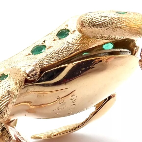 Vintage! Tiffany & Co. France 20k Yellow Gold Ruby Emerald Frog Pin Brooch - Picture 6 of 11